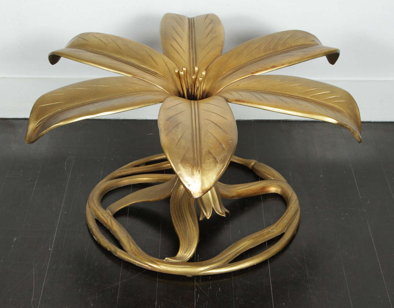 American Large Arthur Court Gilt Aluminum Lily Coffee Table