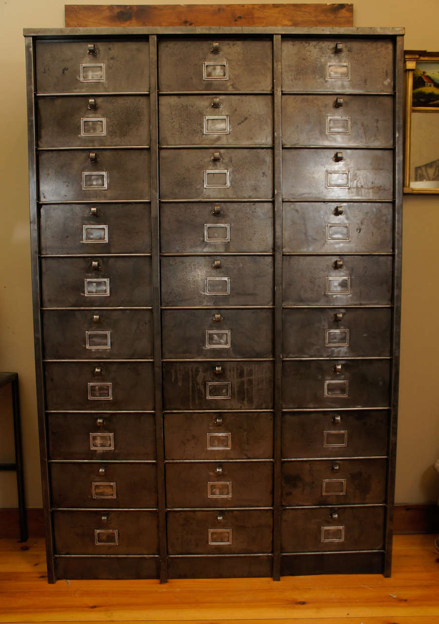 French industrial metal cabinet, 30 Drawers, Lille, France circa
1950-1960.
