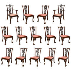 Very Rare Set of 14 English Antique Mahogany Chippendale Dining Chairs
