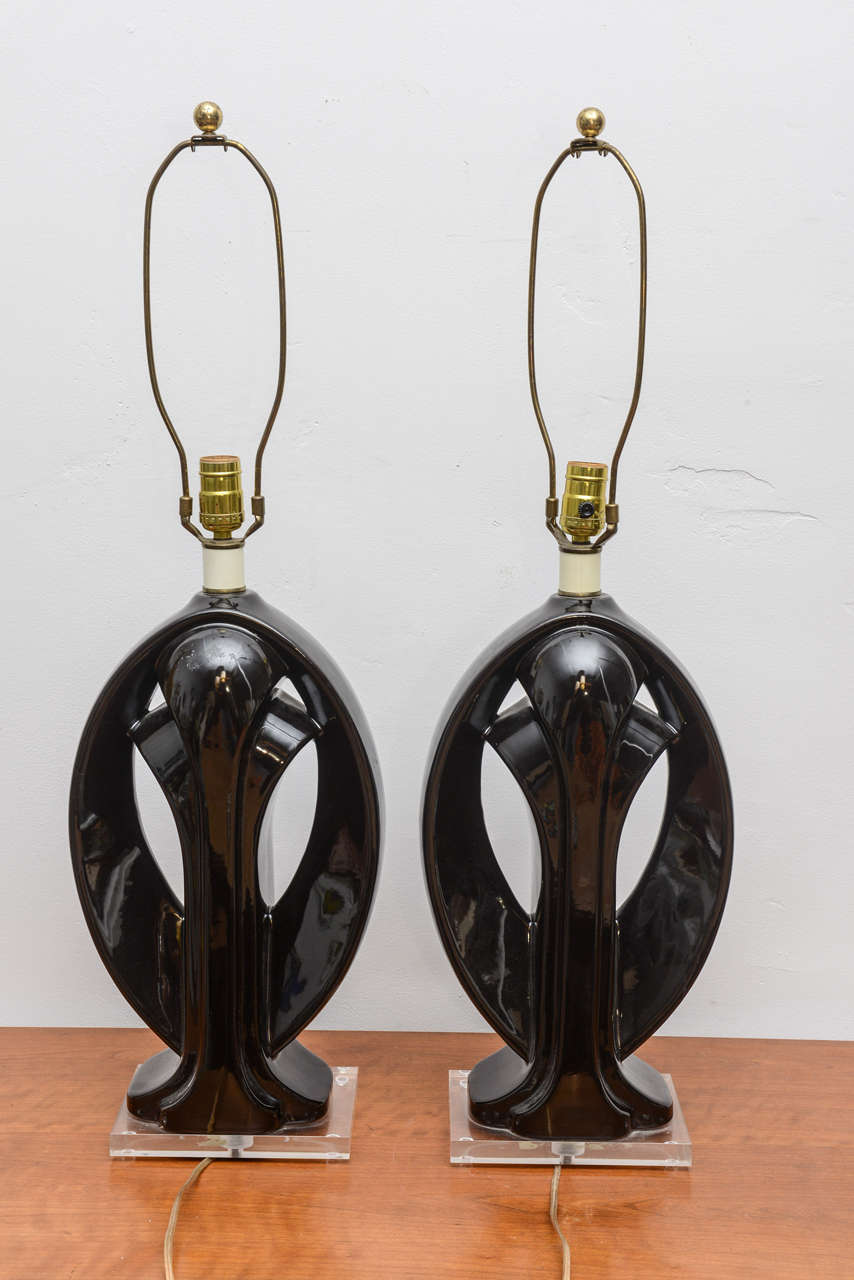 Mid-19th Century Ceramic and Lucite lamps, USA, 1950s For Sale