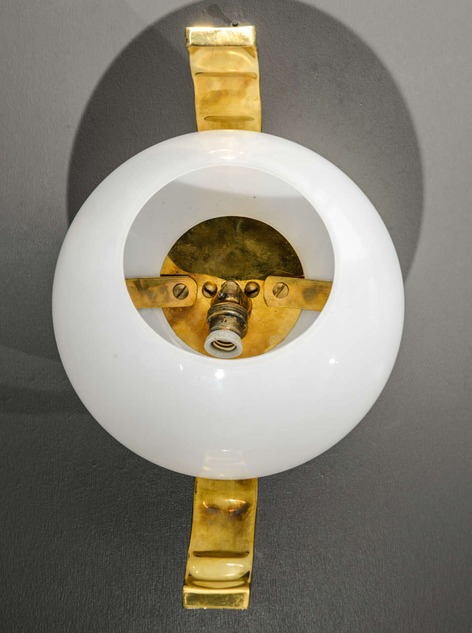 Italian Set of Six Elegant Brass and White Glass Wall Sconces For Sale