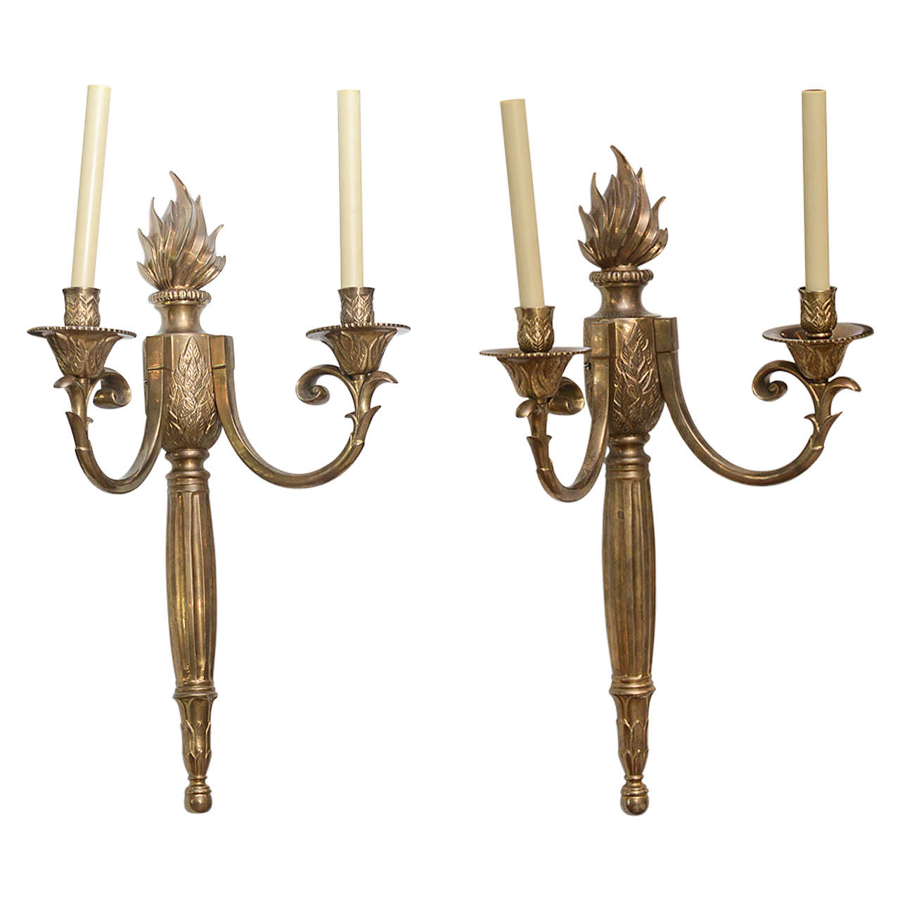 Pair of Large Empire Revival Bronze Two-Light Wall Appliques, France