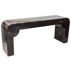Italian Modern Goatskin and Metal Inlaid Console Table by Aldo Tura