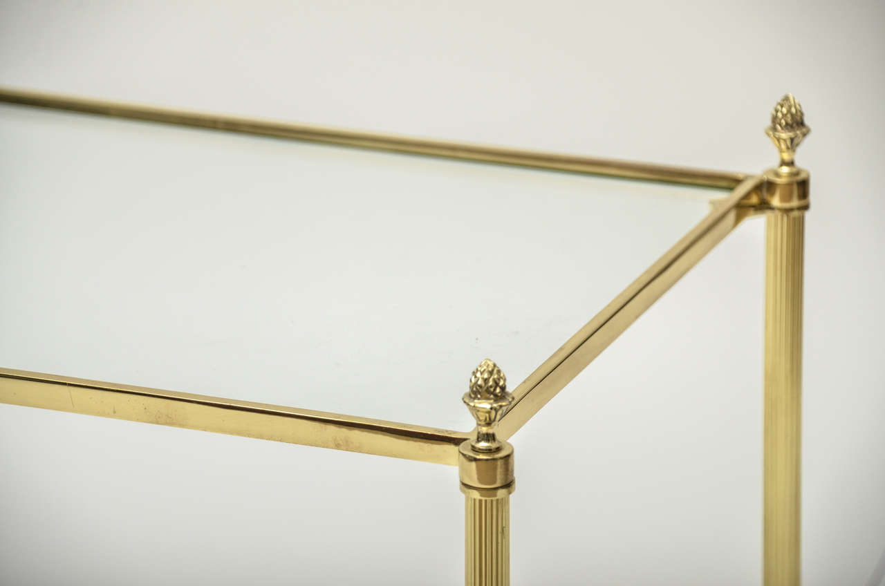 Mid-20th Century Pair of Mid-Century Modern French Two-Tier Brass and Glass Side Tables