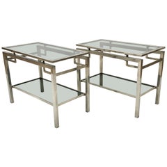Pair of Mid-Century Modern French Guy Le Fevre Chrome Two-Tier Side Tables