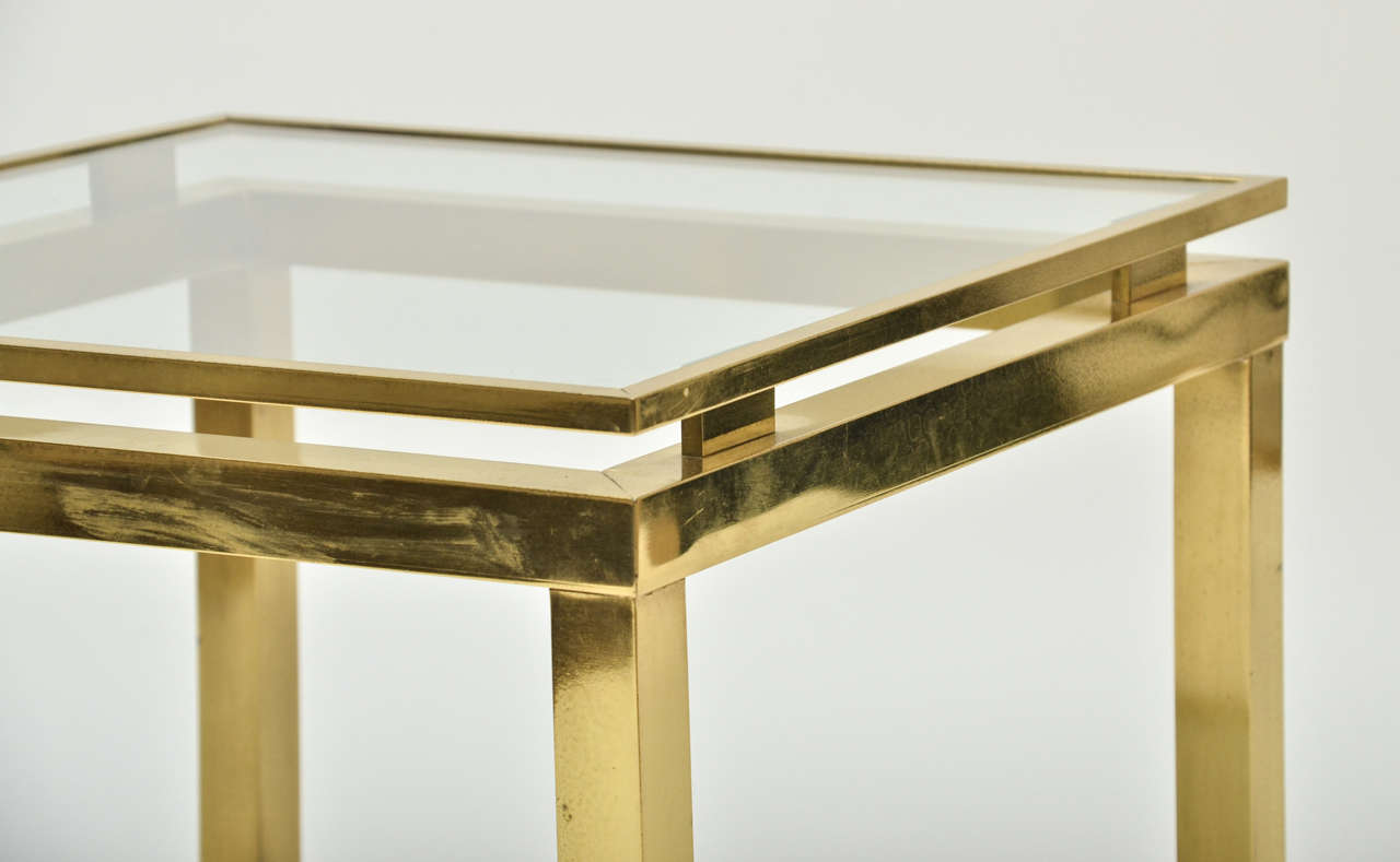 Mid-Century Modern French Brass and Glass Two-Tier Side Table In Excellent Condition In East Hampton, NY