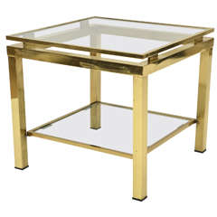 Mid-Century Modern French Brass and Glass Two-Tier Side Table