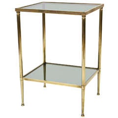 Mid-Century Modern French Brass and Glass Two-Tier Side Table