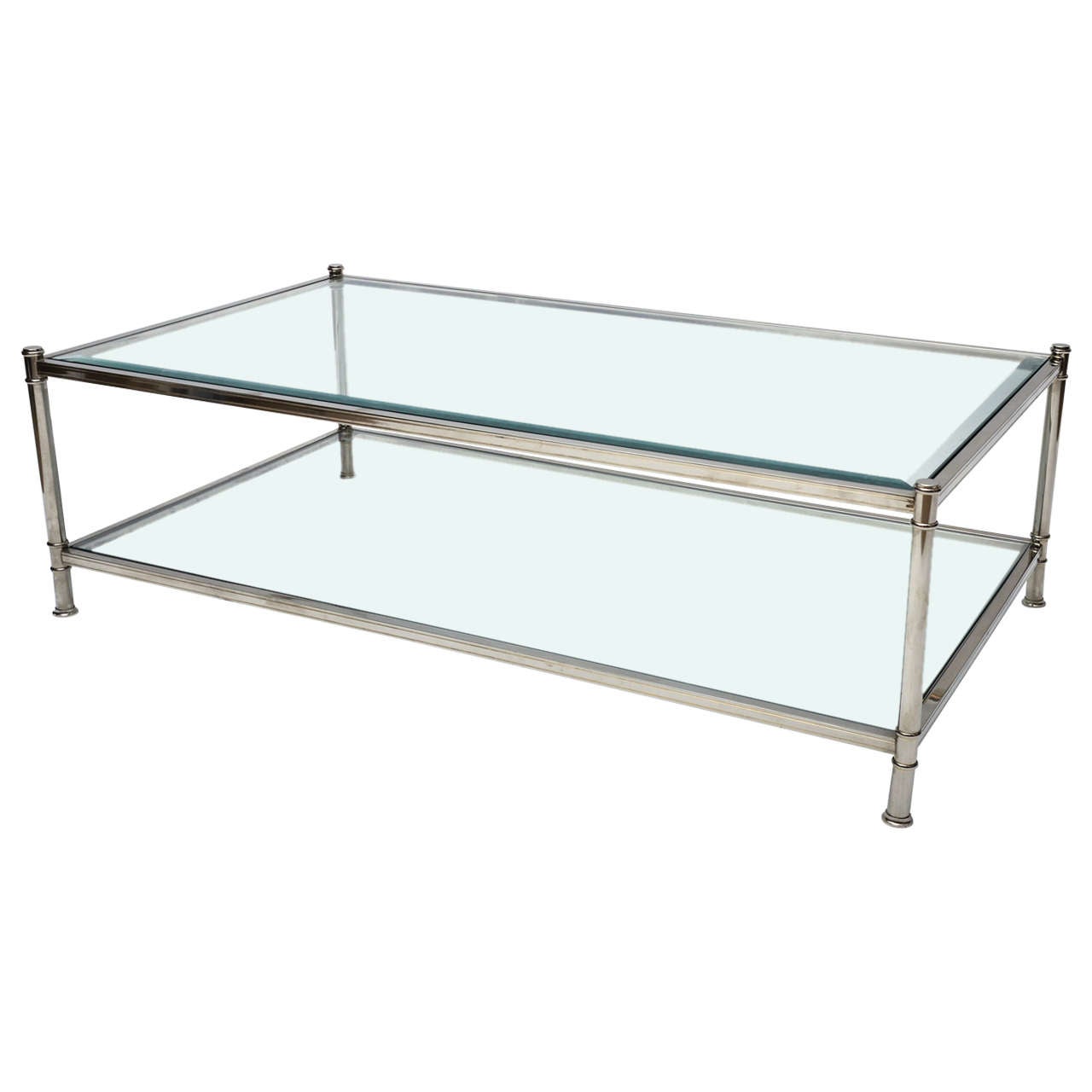 Mid-Century Modern French Chrome and Glass Two-Tier Coffee Table For Sale