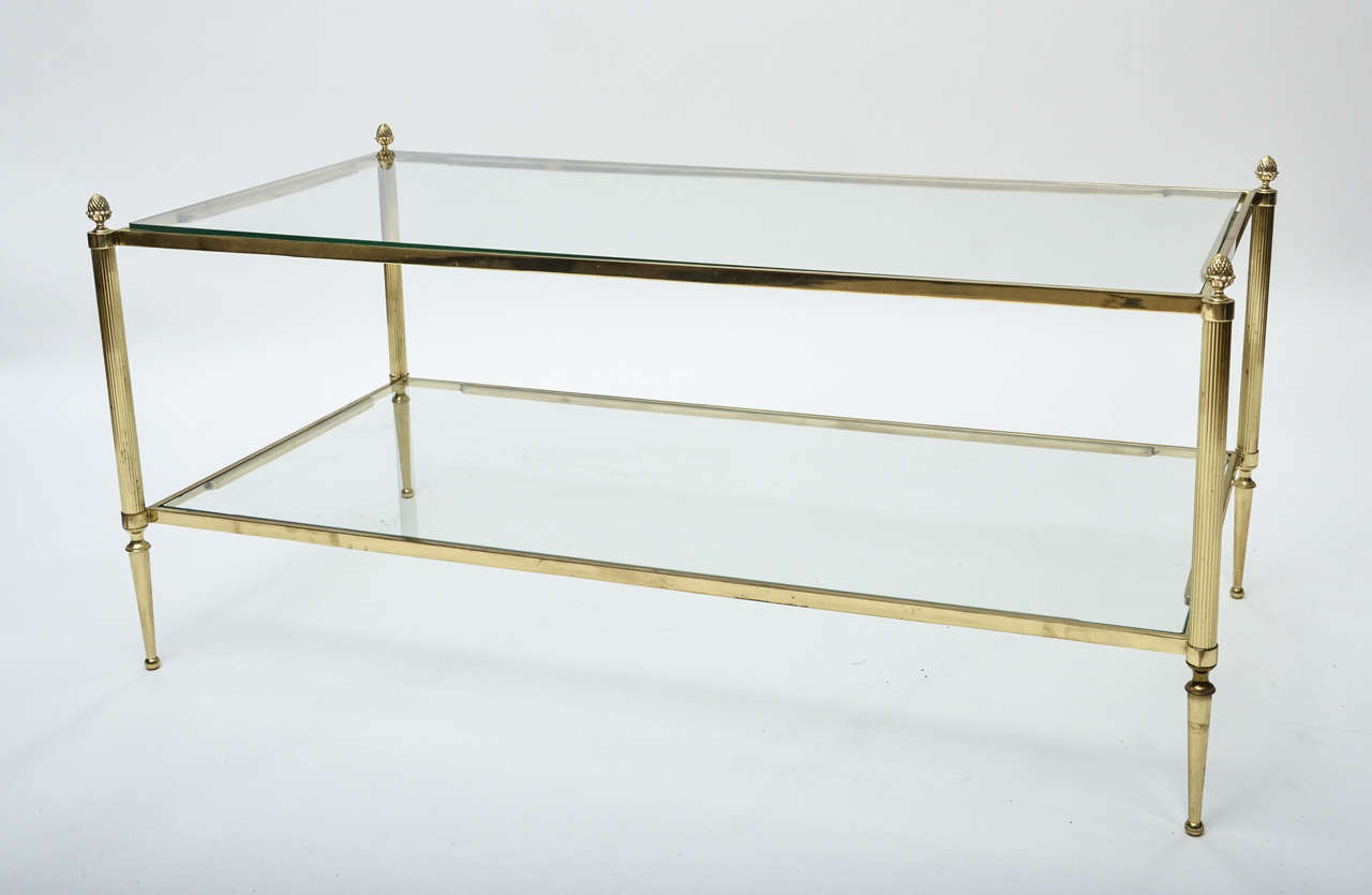 A 1940s French Baguès style brass and glass two-tier (41.5