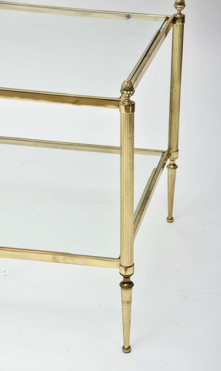 Mid-Century Modern French Brass and Glass Two-Tier Coffee Table In Excellent Condition In East Hampton, NY