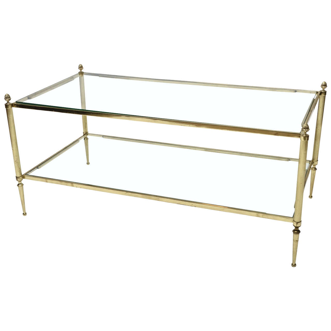 Mid-Century Modern French Brass and Glass Two-Tier Coffee Table