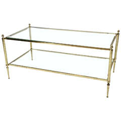 Mid-Century Modern French Brass and Glass Two-Tier Coffee Table