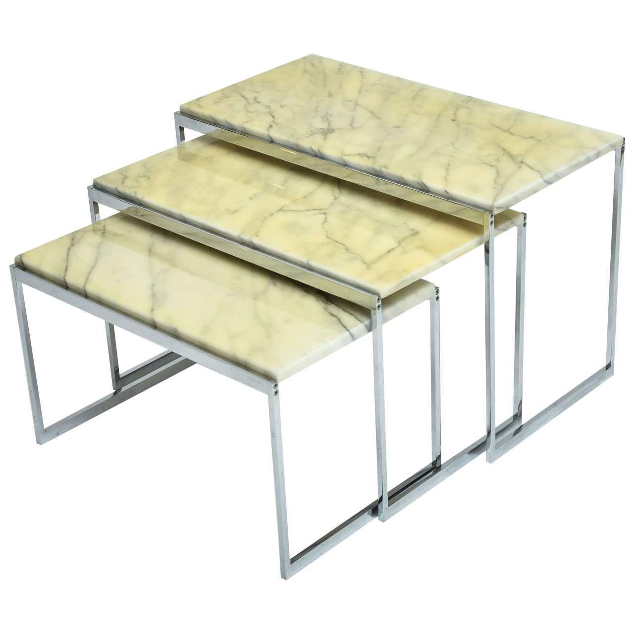 Mid-Century Modern Italian Chrome and Marble Nesting Tables For Sale