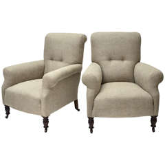 Pair of 19th Century Upholstered Library Armchairs