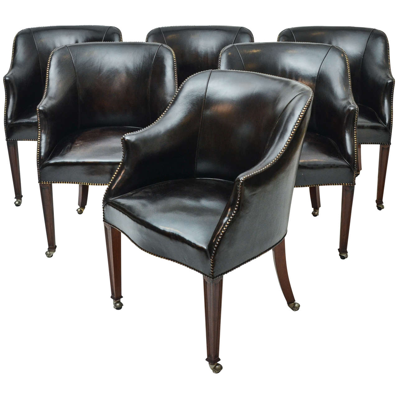 Set of Six 1940s Leather Upholstered Dining Chairs from London's Carlton Club For Sale