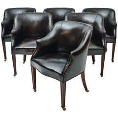 Set of Six 1940s Leather Upholstered Dining Chairs from London's Carlton Club