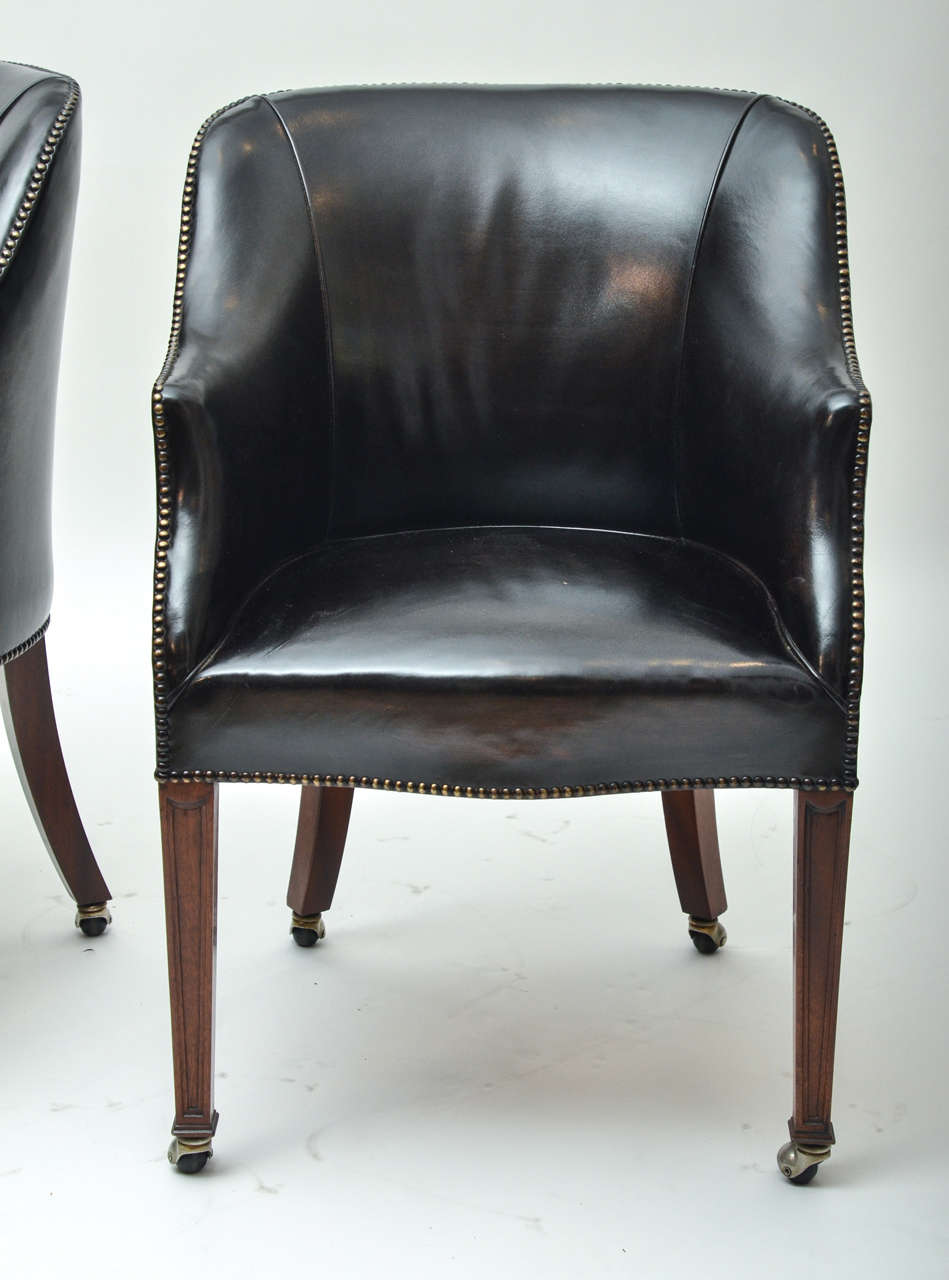 Mid-20th Century Pair of 1940s Leather Upholstered Armchairs from London's Carlton Club For Sale