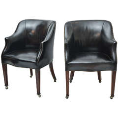 Pair of 1940s Leather Upholstered Armchairs from London's Carlton Club