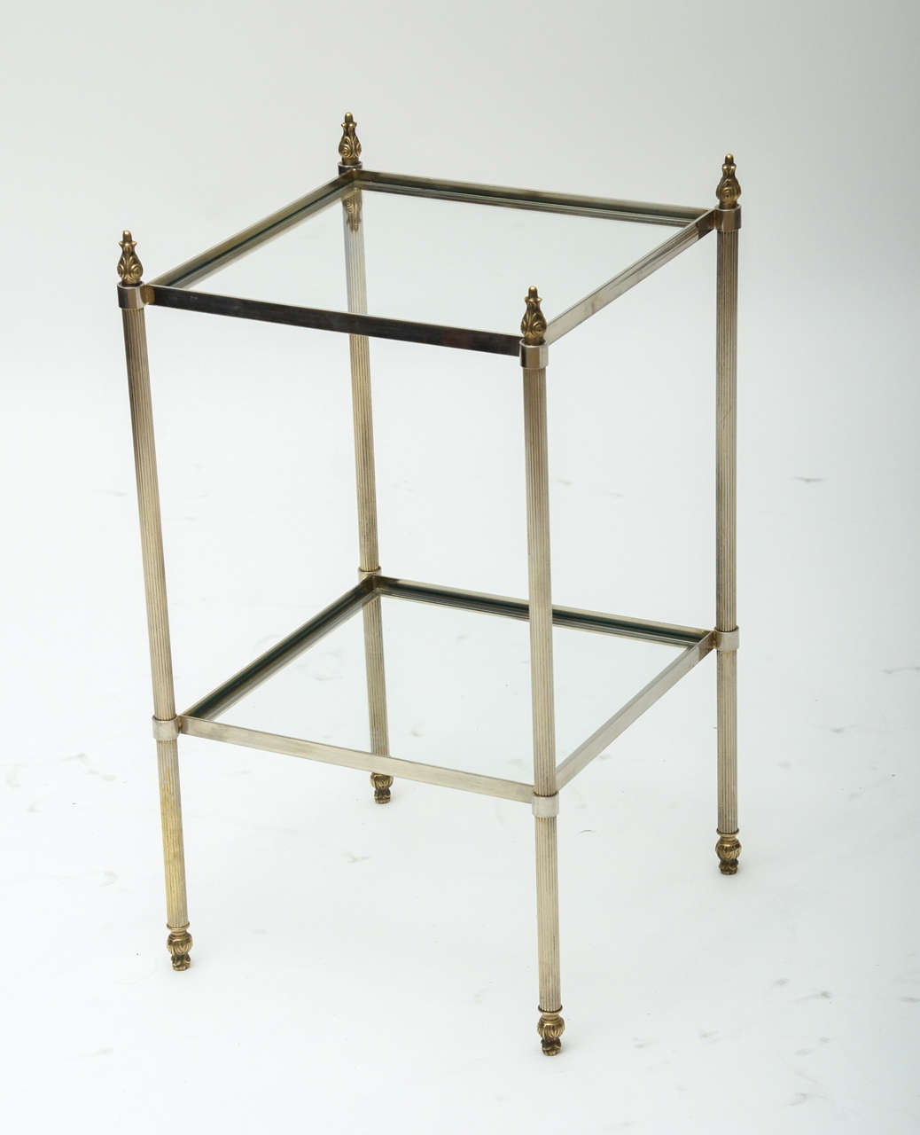 Mid-Century Modern Pair of French Brass and Glass Side Tables