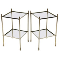 Mid-Century Modern Pair of French Brass and Glass Side Tables
