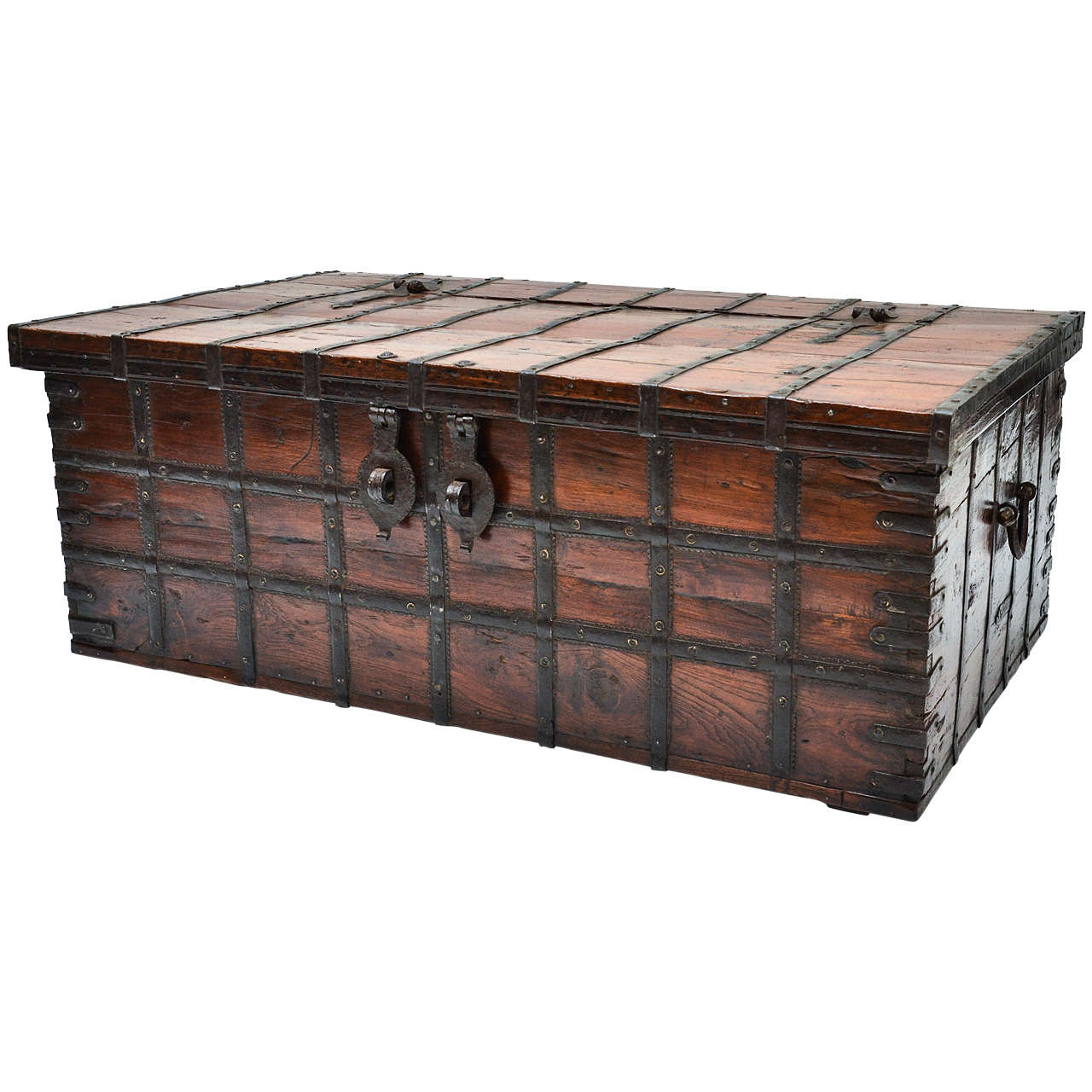 19th Century Anglo-Indian Teak Trunk For Sale