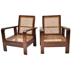 Pair of 1930s French Mahogany Caned Chairs