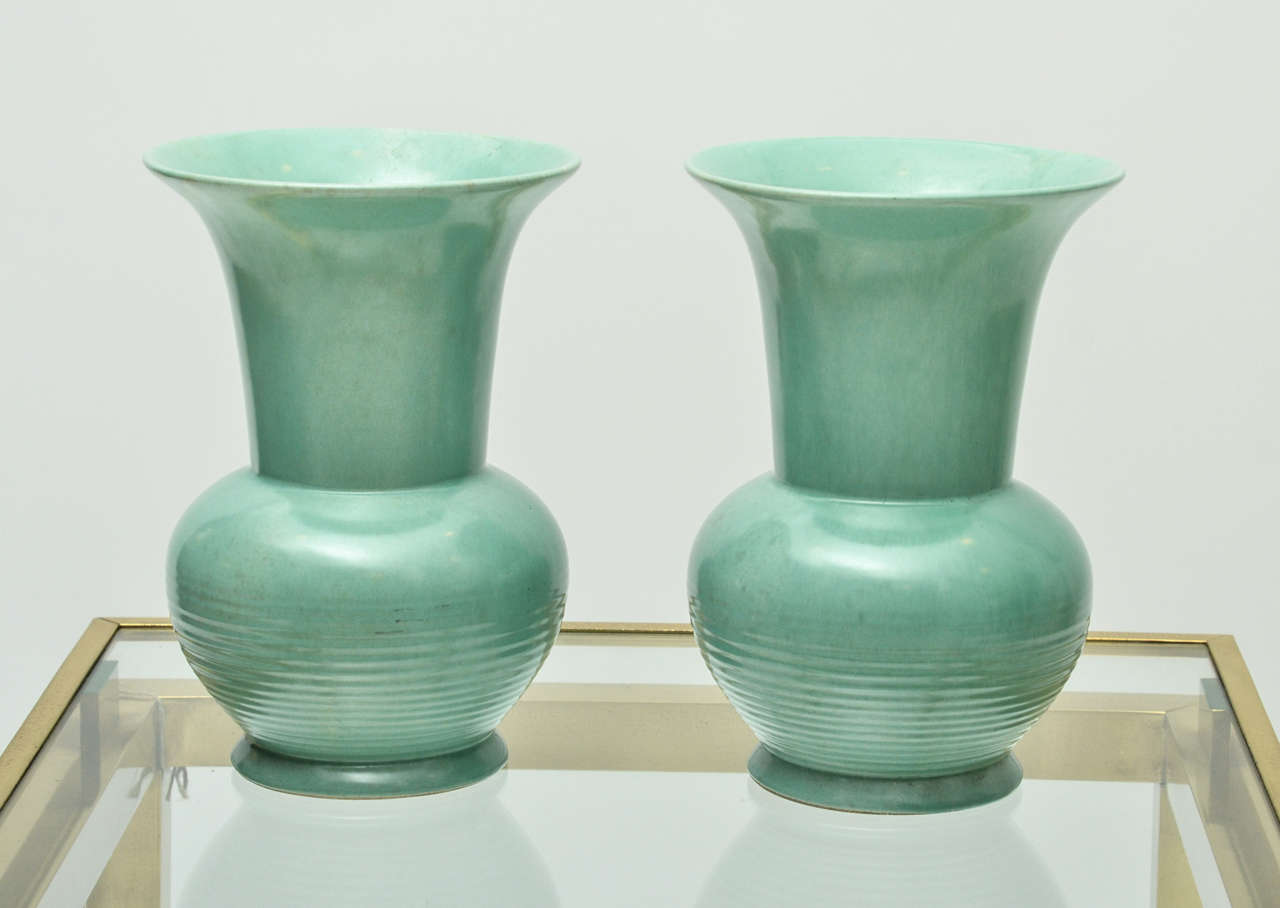 A pair of 1930s Belgian turquoise pottery vases.