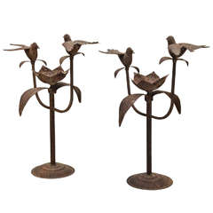 Pair of Anglo-Indian Iron Candleholders