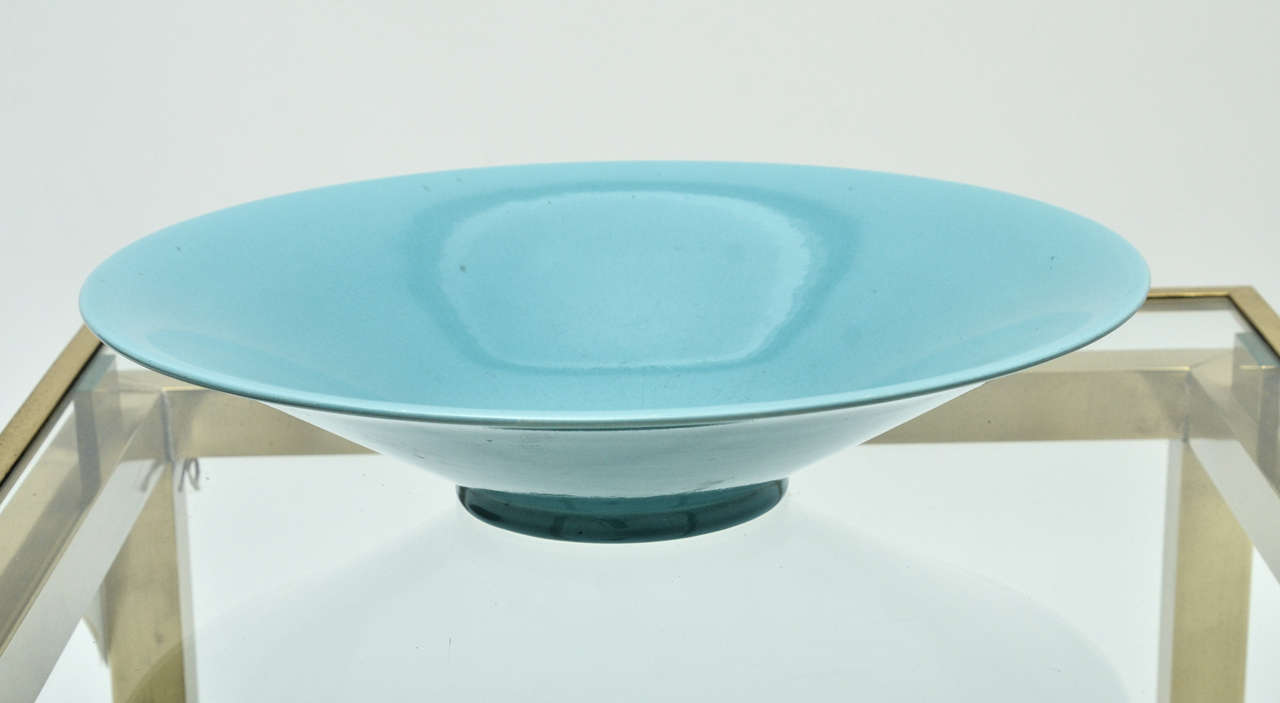 A 1920s Villeroy & Boch robin's egg blue bowl, stamped from the factory in Luxembourg.