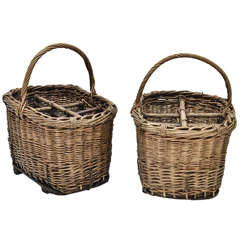 Pair of 1920s French Wicker Wine Baskets