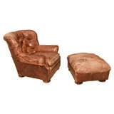 Oversized Leather Armchair with Ottoman