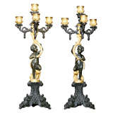 A fine pair of Napoleon III Gilt  and Patinated Bronze Candelabra