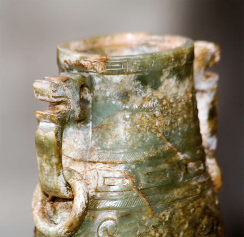 A Chinese Carved Jade Vase with Loose Ring Handles 4