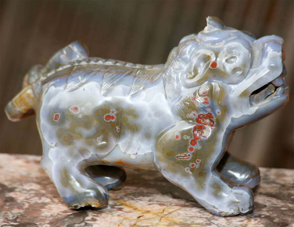 20th Century Large Chinese19th Century Carved Agate Foo Dog