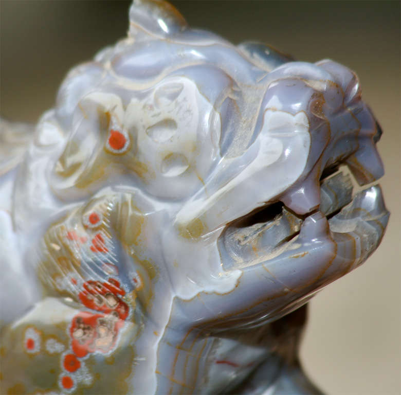 Large Chinese19th Century Carved Agate Foo Dog 2