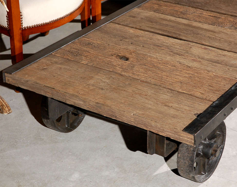 19th Century French Wood Coffee Table on Wheels, circa 1890