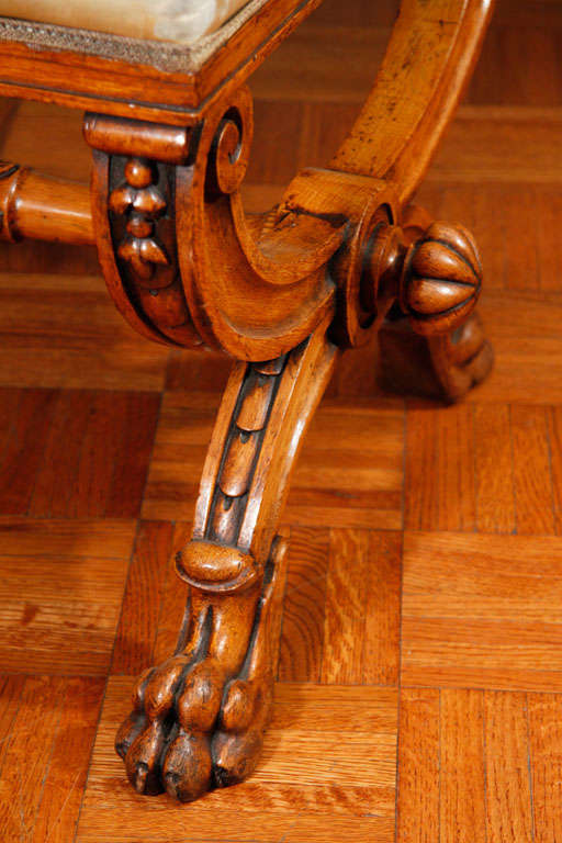 19th Century Irish Oak Carved X-framed Stool By Strahan