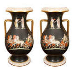 Pair of 19th Century Porcelain Amphora Urns 10