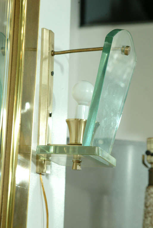Mid-Century Modern Pair of Italian Glass Sconces in the Manner of Fontana Arte