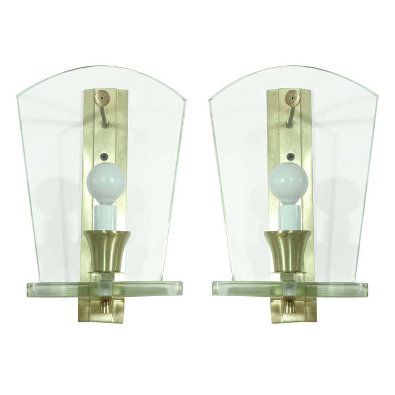 Pair of Italian Glass Sconces in the Manner of Fontana Arte
