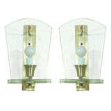 Pair of Italian Glass Sconces in the Manner of Fontana Arte