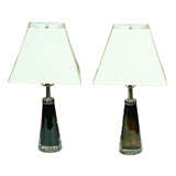 Complimentary Pair of Blue/Green  Orrefors Lamps