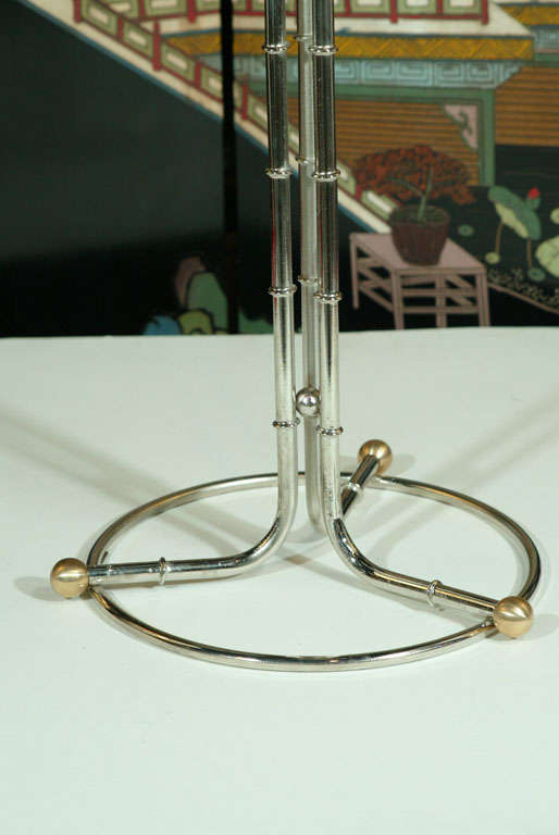 Polished Nickel Bamboo Stand with Crystal Bucket In Excellent Condition In New York, NY