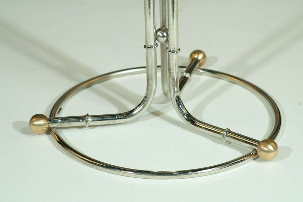 Mid-20th Century Polished Nickel Bamboo Stand with Crystal Bucket