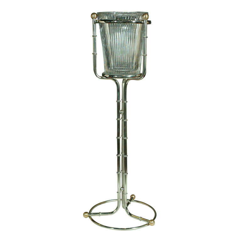 Polished Nickel Bamboo Stand with Crystal Bucket