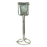 Vintage Polished Nickel Bamboo Stand with Crystal Bucket