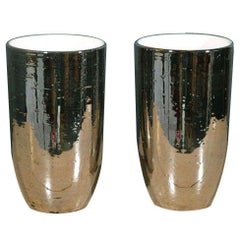 Retro A Pair of Bitossi Ceramic Vases with Mercury Glass Glaze