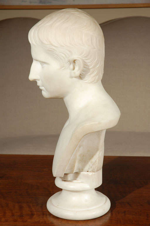 French, marble bust of a young Napoleon done in the style of Caesar. 