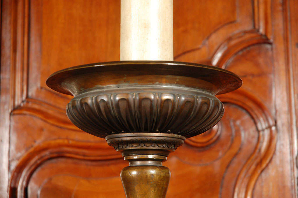 19th Century Antique Bronze, Altar Stick Lamps For Sale